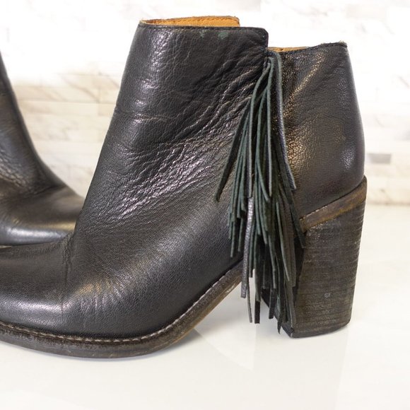 See By Chloe Boots Women Leather Size 36.5 Black Western Ankle Booties Fringes 6 - Picture 6 of 15